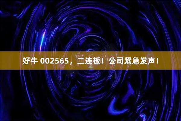好牛 002565，二连板！公司紧急发声！